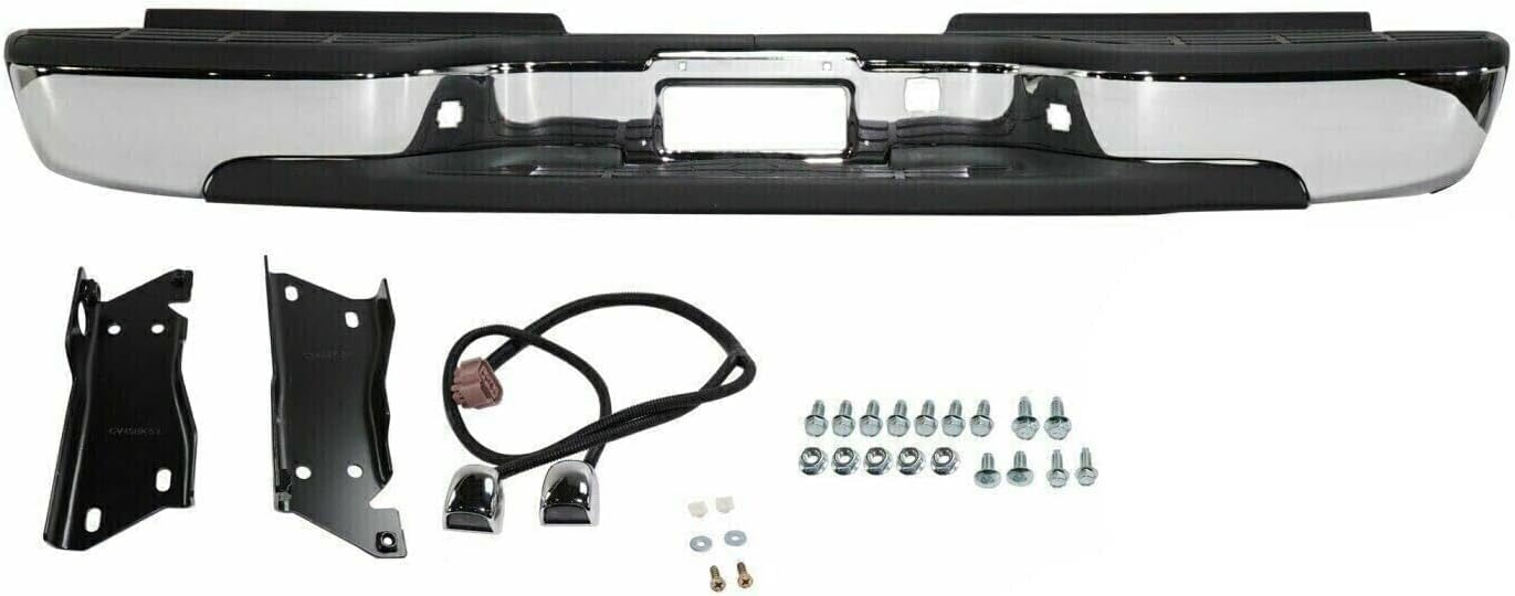 Front & Rear Bumper Chrome Steel + Grille + Upper Cover + Lower Valance Air Deflector Textured Direct Replacement Compatible With 2003-2006 Chevrolet Silverado 2500HD 3500 GM1051109