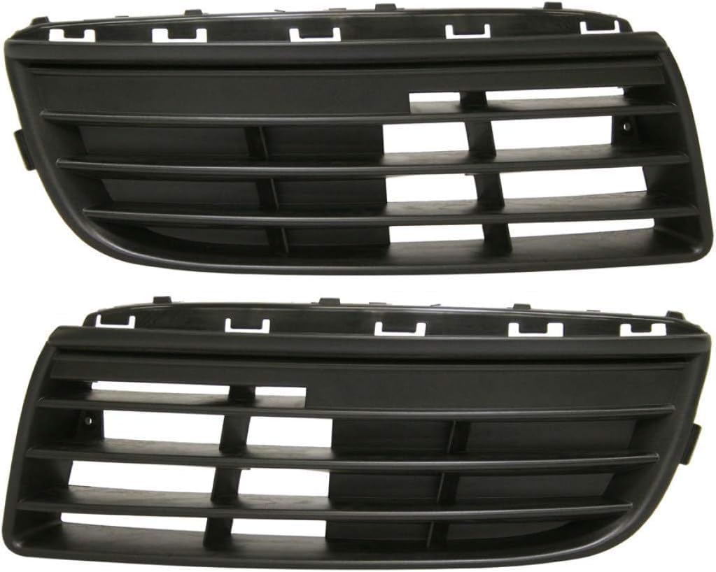 Front Bumper Cover Primed + Upper & Lower Grille + Fog Light Cover Left Driver & Right Passenger Side Direct Replacement Compatible With 2005-2010 Volkswagen Jetta VW1200139