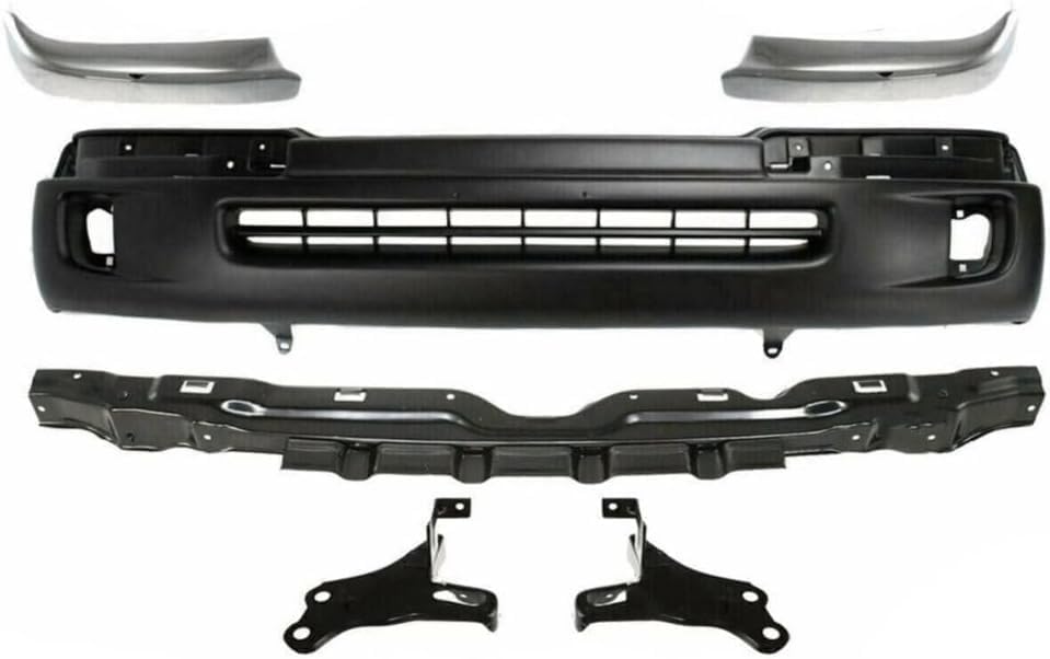 AUTOS PARTS PLUS Front Bumper Cover Textured + Reinforcement + End Chrome Trim + Brackets Left & Right Side Direct Replacement Compatible With 1998-2000 Toyota Tacoma TO1095173 TO1025104