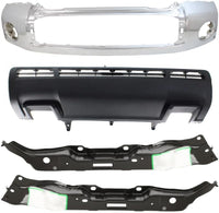 Front Bumper Steel Chrome With Park Assist Sensor Holes + Lower Valance Panel Textured + Outer Retainers Left & Right Side Direct Replacement Compatible With 2010-2013 Toyota Tundra