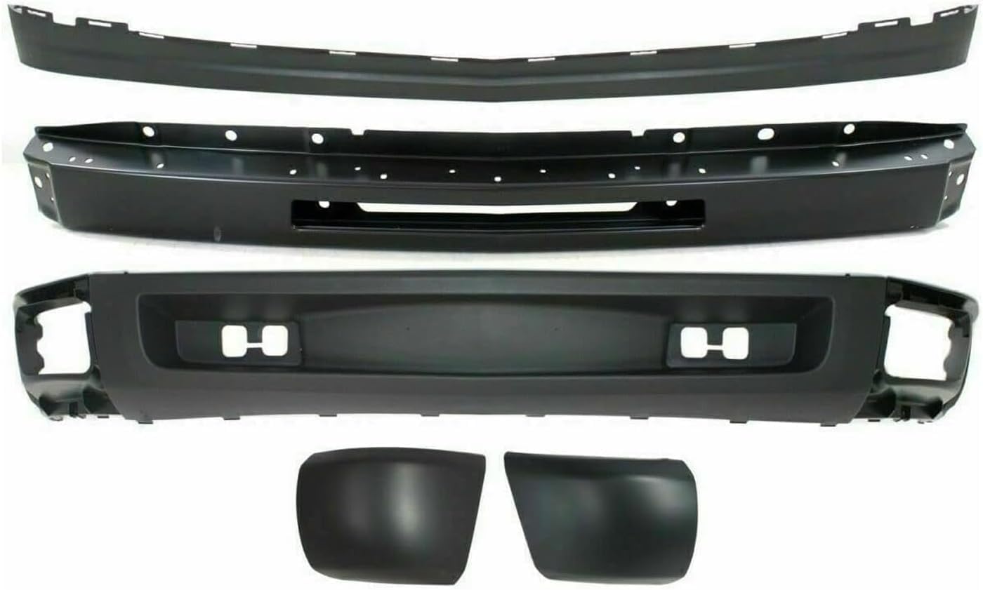 Front Bumper Primed + Lower Valance Air Deflector + Extension Textured + End Caps Left Driver & Right Passenger Side Direct Replacement Compatible With 2009-2013 Chevy Silverado 1500