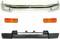Front Bumper Chrome Steel + Lower Valance Panel Primed + Signal Lights Right Passenger & Left Driver Side Direct Replacement Compatible With Toyota 4Runner 1996-1998 TO1002162