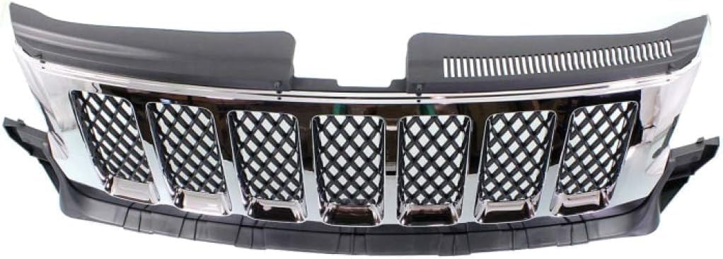 Front Grille Chrome Shell With Painted Black Insert Direct Replacement Compatible With 2011-2013 Jeep Grand Cherokee CH1200363 57010708AE
