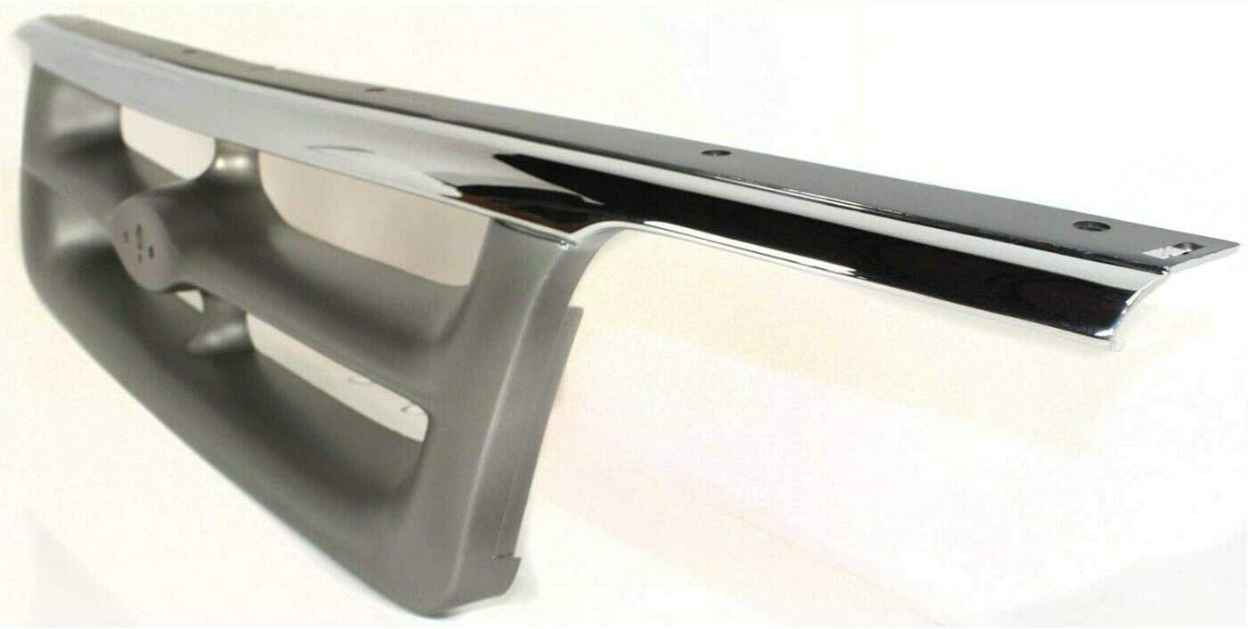 Front Grille Chrome Shell With Painted Silver Gray Insert Plastic Direct Replacement Compatible With 1995-1997 Ford Ranger FO1200317 F57Z8200KK