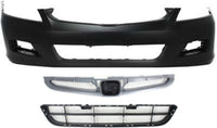 Front Bumper Cover + Upper Grille Primed + Lower Textured Direct Replacement Compatible With 2006-2007 Honda Accord HO1200179 HO1036101 HO1000235 04711SDLA90ZZ 71102SDAA00