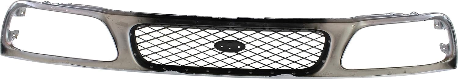 Front Grille Mesh Chrome Shell With Black Insert With Headlight Holes And Emblem Provision Direct Replacement Compatible With 1997-1998 Ford F-150 / F-250 FO1200380 F65Z8200AAN