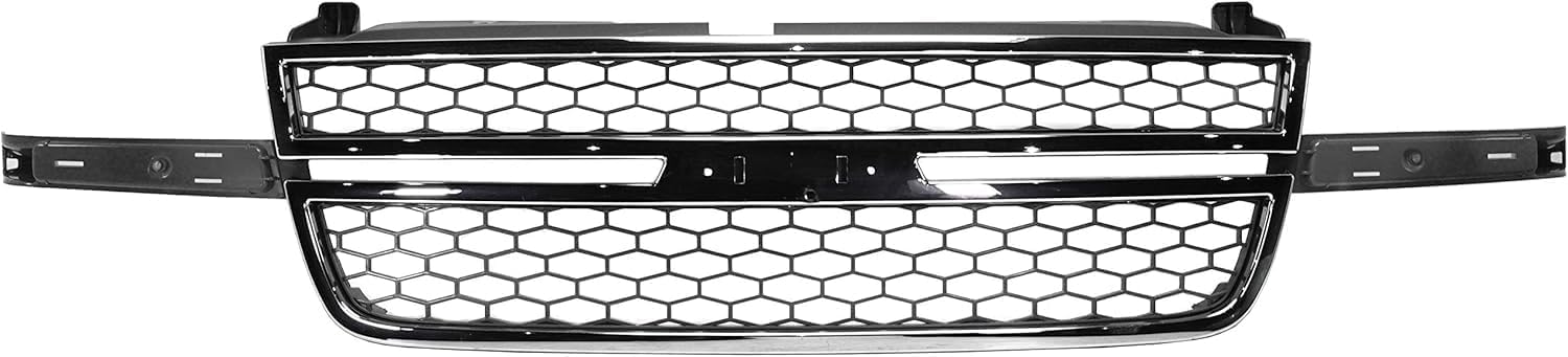 Front Grille Chrome Shell And Gray Insert Without Center Bar Direct Replacement Compatible with 2003-2006 Chevrolet Silverado 2500HD 3500 GM1200546 12335956