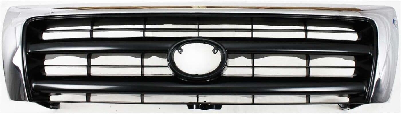 Front Grille Chrome Shell & Painted Dark Argent Insert + Fillers + Corner Lights + Headlights + Brackets Left & Right Side Direct Replacement Compatible With 1998-2000 Toyota Tacoma