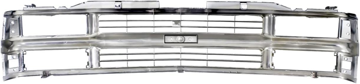 Front Grill Chrome Shell And Insert + Headlights + Signal Lamps Left Driver & Right Passenger Side Direct Replacement Compatible With 1994-2000 Chevrolet C/K Series GM1200238