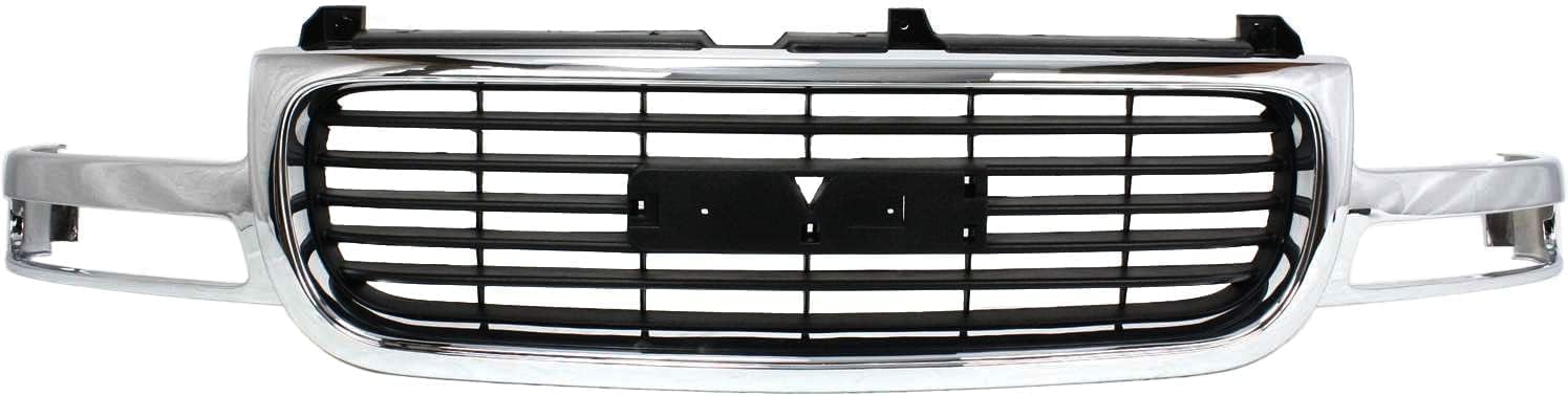 Front Grille Chrome Shell/Painted Black Insert Direct Replacement Compatible With 1999-2002 GMC Sierra 1500 2500/2000-2006 Yukon GM1200430 19130787