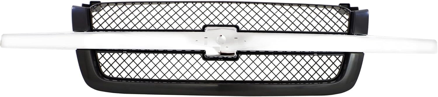 Front Grille With Chrome Center Bar + Headlights + Signal Lights + Brackets Left & Right Side Direct Replacement Compatible With 2003-2006 Chevrolet Silverado 1500 2500 GM1200489