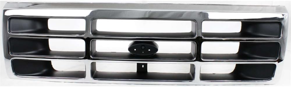 AUTOS PARTS PLUS Front Grille Shell With Gray Insert+ Bezel Chrome + Header Panel + Headlight + Signal & Corner Lamp Left And Right Side Direct Replacement Compatible With 1992-1997 Ford F-Series