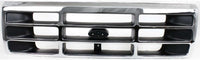 AUTOS PARTS PLUS Front Grille Shell With Gray Insert+ Bezel Chrome + Header Panel + Headlight + Signal & Corner Lamp Left And Right Side Direct Replacement Compatible With 1992-1997 Ford F-Series
