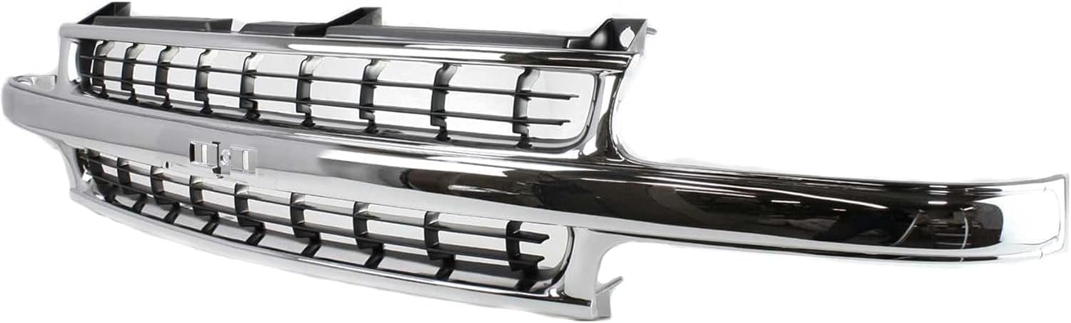 Front Grille Chrome Shell With Cross Bar Insert Direct Replacement Compatible With 2000-2006 Chevrolet Tahoe/Chevrolet Suburban GM1200442 88968934
