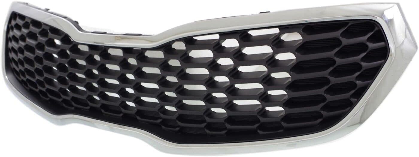 Front Grille Chrome Shell With Gray Insert Direct Replacement Compatible With 2014-2016 Kia Forte / 2014-2016 Kia Forte5 KI1200156 86350A7500