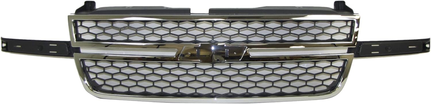 Front Grille Assembly Chrome + Molding Right Passenger and Left Driver Side Direct Replacement Compatible With 2003-2006 Chevrolet Silverado GM1200546 GM1212105 GM1213105 12335956