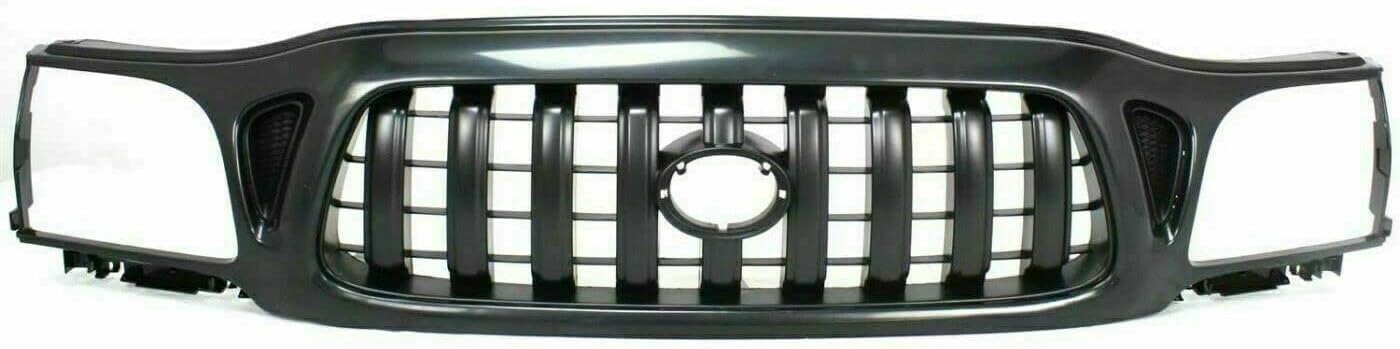 Front Grille Assembly Primed + Headlight Fillers + Corner Lights Left Driver and Right Passenger Side Direct Replacement Compatible With 2001-2004 Toyota Tacoma TO1200246