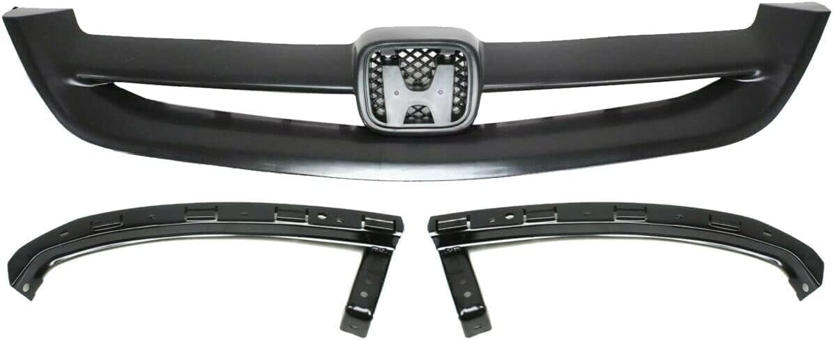 Front Grille Primed Shell and Insert + Bumper Filler Left Driver & Right Passenger Side Direct Replacement Compatible With 2001-2003 Honda Civic HO1088108 HO1089108 HO1200153