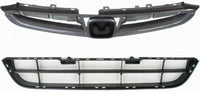 Front Upper Textured + Lower Primed Grille + Chrome Molding Direct Replacement Compatible With 2006-2007 Honda Accord HO1200179 HO1210118 HO1036101 71121SDAA10ZA 71122SDAA10
