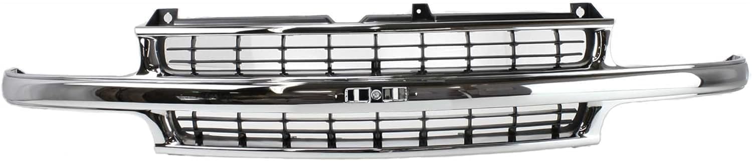 Front Grille Chrome Shell With Cross Bar Insert Direct Replacement Compatible With 2000-2006 Chevrolet Tahoe/Chevrolet Suburban GM1200442 88968934