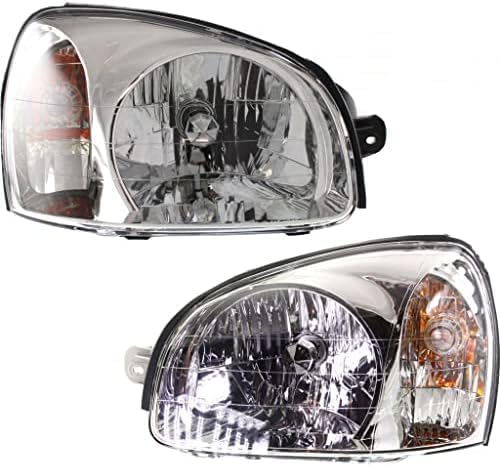 Set Of 2 Front Head Light Assembly Plastic Left Driver & Right Passenger Side Direct Replacement Compatible With 2003-2006 Hyundai Santa Fe HY2502134 HY2503134 9210126251 9210226251