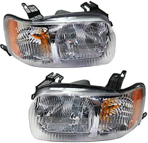 Set Of 2 Front Head Lights Assembly Halogen Plastic Left Driver & Right Passenger Side Direct Replacement Compatible With 2001-2004 Ford Escape FO2519103 FO2518103