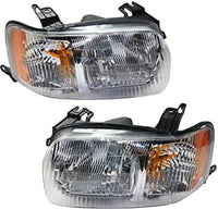 Set Of 2 Front Head Lights Assembly Halogen Plastic Left Driver & Right Passenger Side Direct Replacement Compatible With 2001-2004 Ford Escape FO2519103 FO2518103