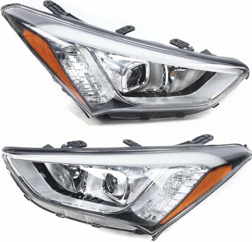 Front Bumper Cover Primed + Valance + Upper & Lower Grille + Molding + Skid Plate + Headlight + Fog Light + Trim Left & Right Side Direct Replacement For 13-16 Hyundai Santa Fe Sport