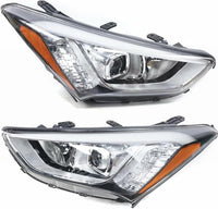Front Bumper Cover Primed + Valance + Upper & Lower Grille + Molding + Skid Plate + Headlight + Fog Light + Trim Left & Right Side Direct Replacement For 13-16 Hyundai Santa Fe Sport