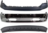 Front Bumper Chrome Steel Without Fog Light Holes + Upper Cover Primed + Lower Valance Air Dam Textured Direct Replacement Compatible With 2013-2018 Ram 1500 CH1014108 CH1002397