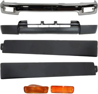 Front Bumper Chrome Steel + Lower Valance Panel Primed + Extension Fillers + Signal Lights Right & Left Side Direct Replacement Compatible With 1996-1998 Toyota 4Runner TO1002162