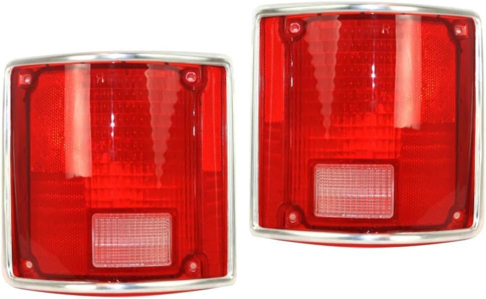 Set Of 2 Tail Light Lens With Chrome Trim Right Passenger & Left Driver Side Direct Replacement Compatible With 1973-1986 Chevrolet/GMC C/K-Series GM2801122 GM2800122 5968330