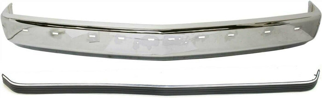 Front Bumper Face Bar Chrome With Pad Holes + Molding Impact Strip Direct Replacement Compatible With 1988-2000 Chevrolet & GMC C/K-Series GM1002802 GM1057127 15574113 15574111