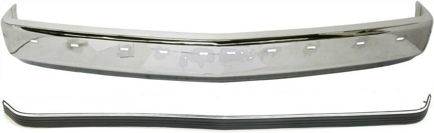 Front Bumper Face Bar Chrome With Pad Holes + Molding Impact Strip Direct Replacement Compatible With 1988-2000 Chevrolet & GMC C/K-Series GM1002802 GM1057127 15574113 15574111