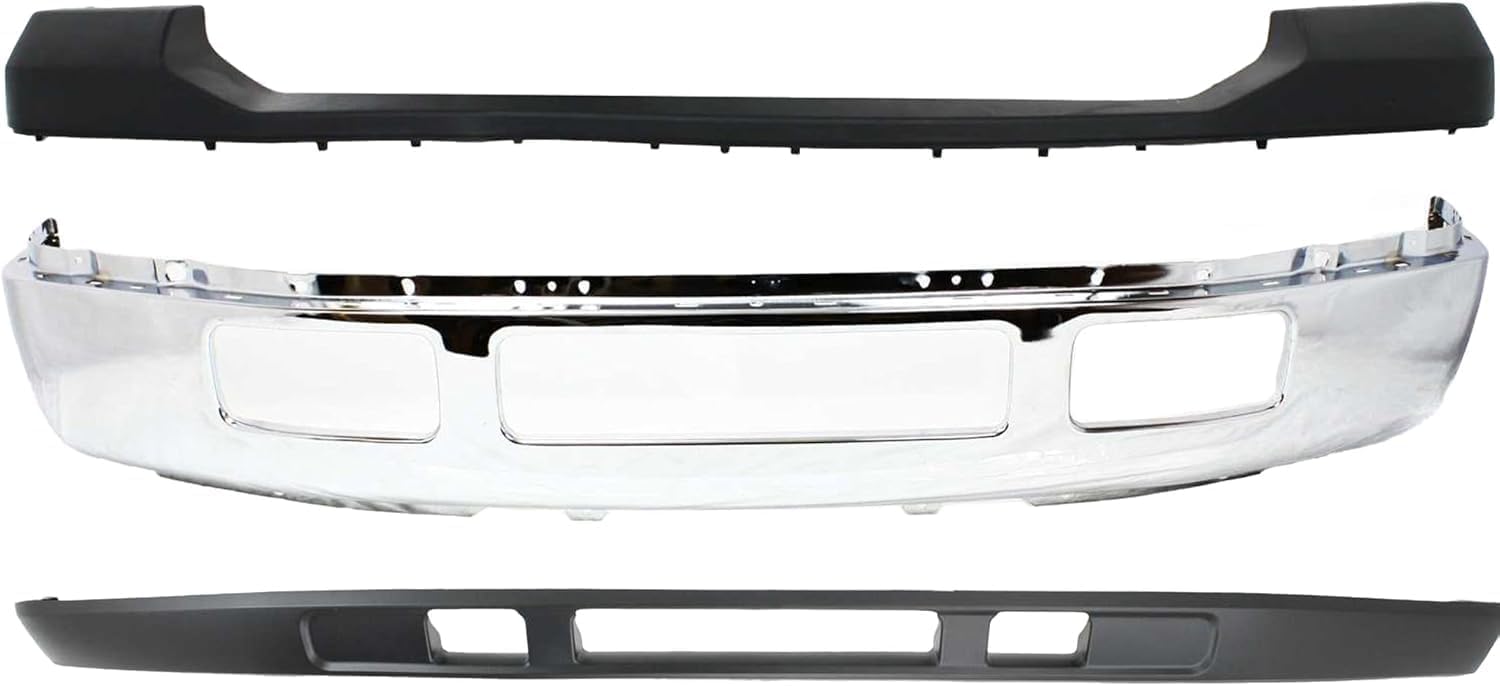 AUTOS PARTS PLUS Front Bumper + Grille Chrome + Upper Cover + Lower Valance Textured + Mounting Brackets Right & Left Side Direct Replacement for 2005-2007 Ford F-250 F-350 F-450 F-550 Super Duty