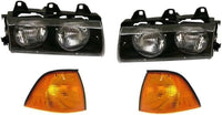 Front Headlights Assembly + Corner Lamps Lens and Housing Right Passenger & Left Driver Side Direct Replacement Compatible With BMW 3-Series 1992-1999 BM2503101 BM2502101 BM2520107
