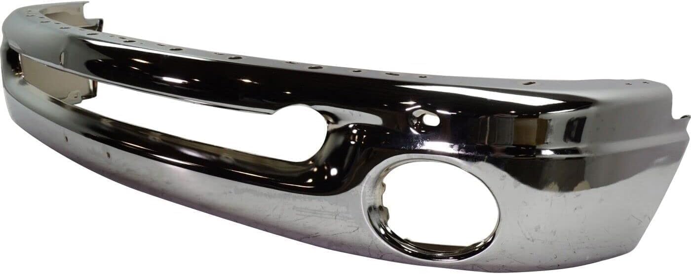 Front Bumper Chrome Steel + Lower Valance Air Deflector Textured + Fog Light Cover Left & Right Side Direct Replacement Compatible With 2002-2009 Dodge Ram 1500/2003-2009 2500 3500