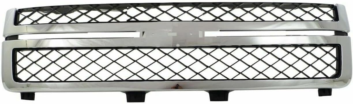 Front Bumper Impact Bar Chrome + Grille + Upper Cover + Lower Valance + Extension Textured Direct Replacement Compatible With 2011-2014 Chevrolet Silverado 2500HD 3500 GM1014106
