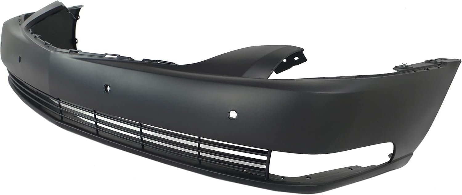 Front Bumper Cover Primed Plastic + Grille Chrome Shell and Insert + Chrome Molding + Fog Light Left & Right Side Direct Replacement Compatible With 2006-2011 Cadillac DTS