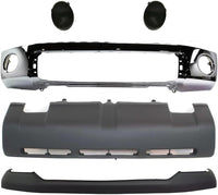 Front Bumper Face Bar Chrome Steel + Upper Cover + Lower Valance Panel + Fog Lamp Covers Left Driver & Right Passenger Side Direct Replacement Compatible With 2007-2009 Toyota Tundra