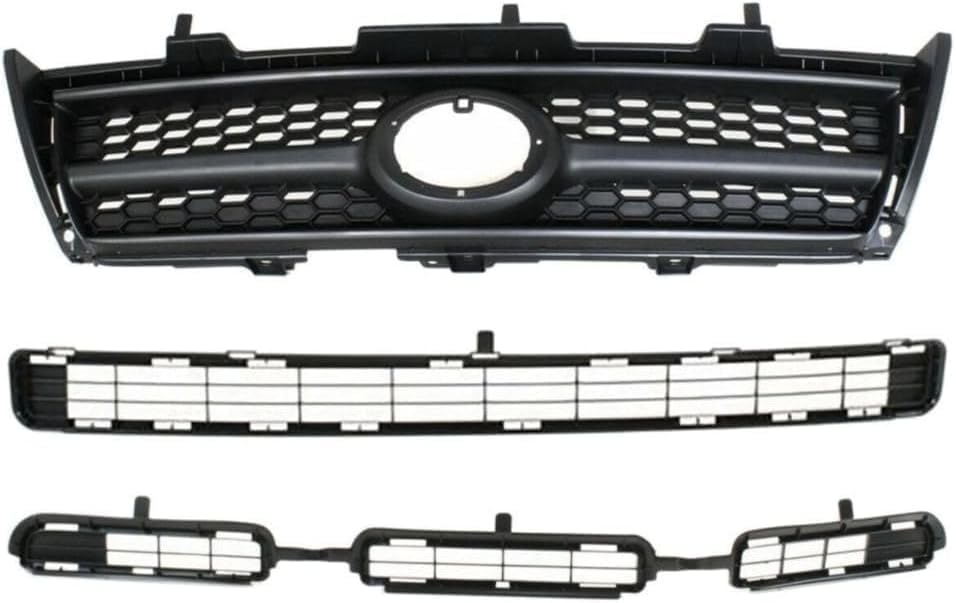 Front Grille Assembly Textured Shell And Insert + Bumper Upper & Lower Grilles Plastic Direct Replacement Compatible With 2009-2012 Toyota RAV4 TO1036114 TO1036115 TO1200315