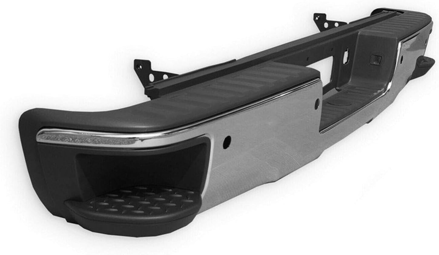 Rear Bumper Assembly Chrome Steel With Sensor Holes & Corner Hole Direct Replacement Compatible With 2014-2018 Chevrolet Silverado/GMC Sierra 1500 Pickup GM1103175 GM1103179