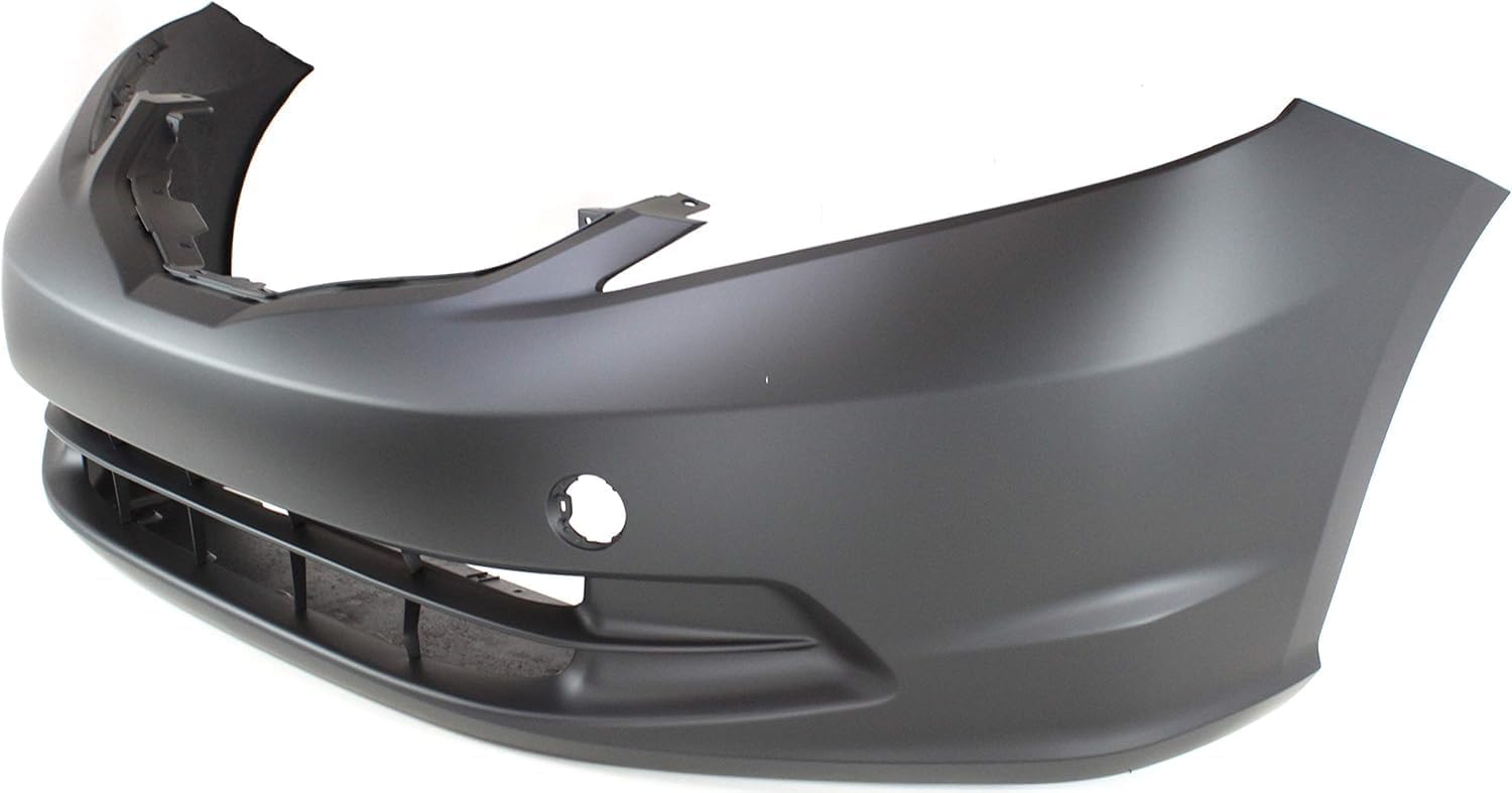 Front Bumper Cover Primed Plastic + Grille Textured + Headlights Left Driver & Right Passenger Side Direct Replacement Compatible With 2009-2014 Honda