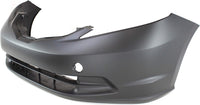 Front Bumper Cover Primed Plastic + Grille Textured + Headlights Left Driver & Right Passenger Side Direct Replacement Compatible With 2009-2014 Honda
