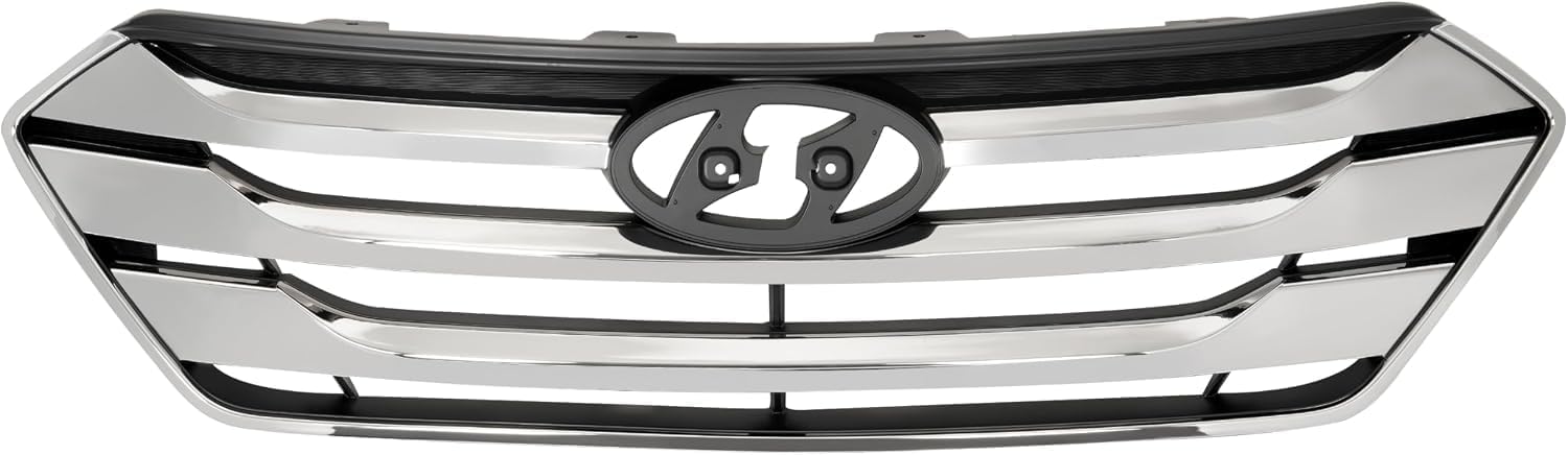 Front Bumper Cover Primed Plastic + Valance + Upper & Lower Grille + Center Molding + Skid Plate Direct Replacement Compatible With 2013-2016 Hyundai Santa Fe Sport
