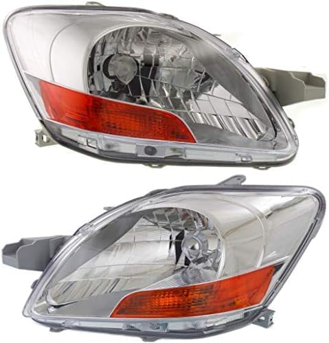 Set Of 2 Front Head Light Assembly Lens And Housing Plastic Left Driver & Right Passenger Side Direct Replacement Compatible With 2007-2011 Toyota Yaris TO2518108 TO2519108