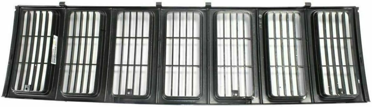 Front Bumper Upper Grille + Head Lamp Door Bezel Primed Left Driver & Right Passenger Side Direct Replacement Compatible With 1997-2001 Jeep Cherokee CH1200208 CH2512157 CH2513157