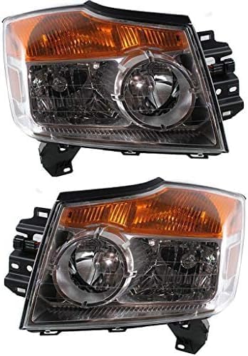 Set Of 2 Front Head Light Assembly Plastic Left Driver & Right Passenger Side Direct Replacement Compatible With 2008-2015 Nissan Armada NI2502175 NI2503175 260109GA0B 260609GA0B