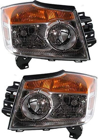 Set Of 2 Front Head Light Assembly Plastic Left Driver & Right Passenger Side Direct Replacement Compatible With 2008-2015 Nissan Armada NI2502175 NI2503175 260109GA0B 260609GA0B