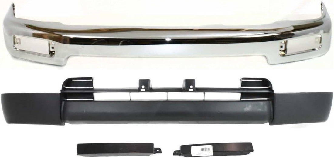 AUTOS PARTS PLUS Front Bumper Face Bar Chrome + Lower Valance Panel Primed + Grille Extension Fillers Steel Right & Left Side Direct Replacement Compatible With 1996-1998 Toyota 4Runner TO1002162